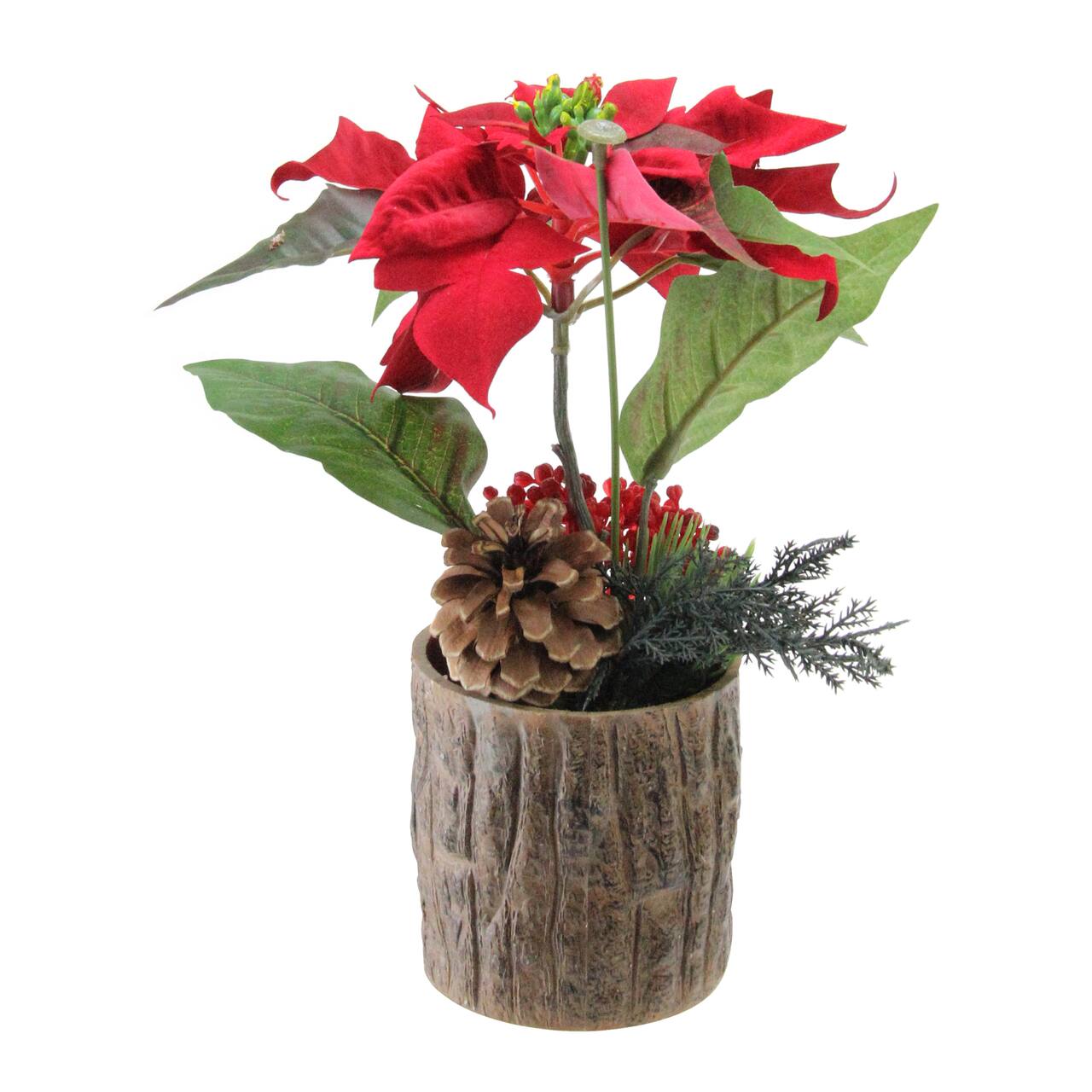 10" Artificial Poinsettia with Pinecone & Berries Potted Plant